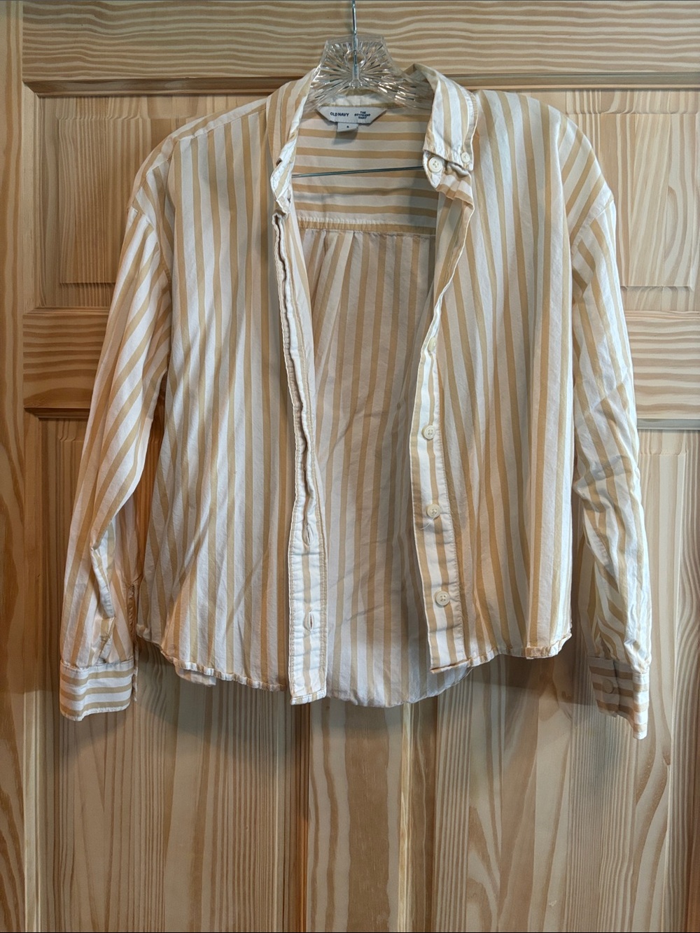 3 fo $16! Button Down Striped Shirt in Cream & Tan